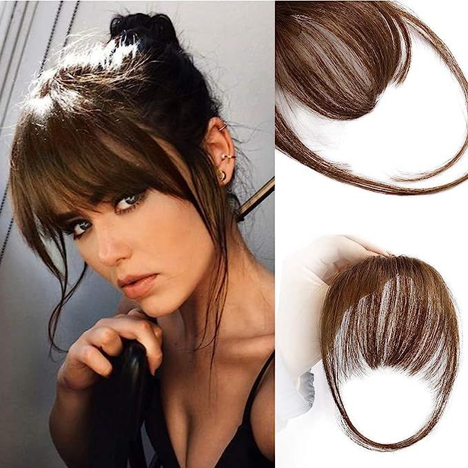 AISI QUEENS Clip in Bangs 100% Human Hair Extensions Reddish Brown Clip on Fringe Bangs with nice... | Amazon (US)