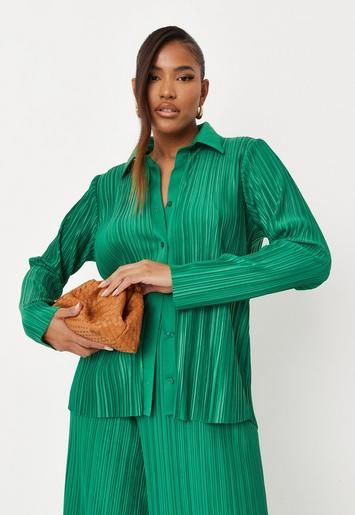 Missguided - Green Co Ord Plisse Shirt | Missguided (UK & IE)