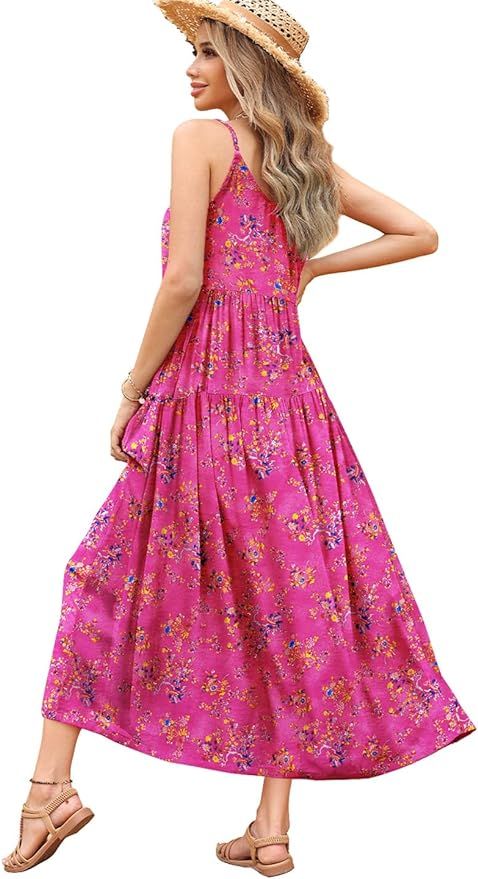 YESNO Summer Bohemian Floral Dresses for Women Spaghetti Straps Maxi Dress Casual Flowy Dresses w... | Amazon (US)