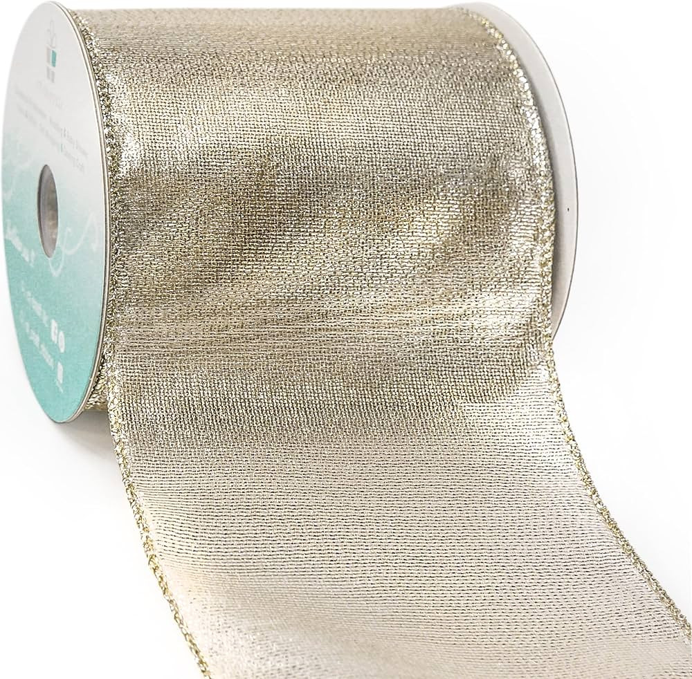 CT CRAFT LLC Champagne Gold Metallic Wired Ribbon - 4" x 10 Yards x 1 Roll for Christmas Home Dec... | Amazon (US)