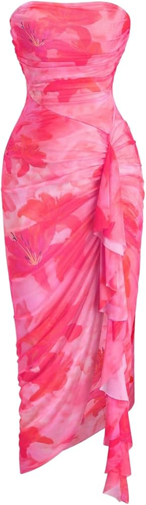 GORGLITTER Women's Floral Print Strapless Bodycon Tube Top Dress Sleeveless Summer Wedding Guest ... | Amazon (US)