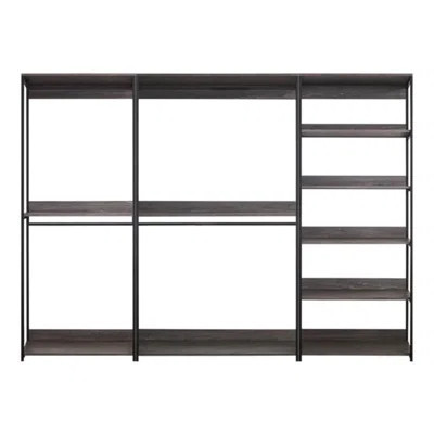 Weathered Wood Walk in Closet System with Black Metal Frame and Storage Drawer | Wayfair North America