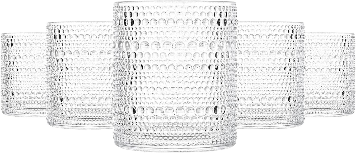 cosnou Glassware Set of 6, 13 OZ/390ml Hobnail Kitchen Glassware, Embossed Vintage Glass for Water, Cocktail, Soda, Beverage, Juice | Amazon (US)
