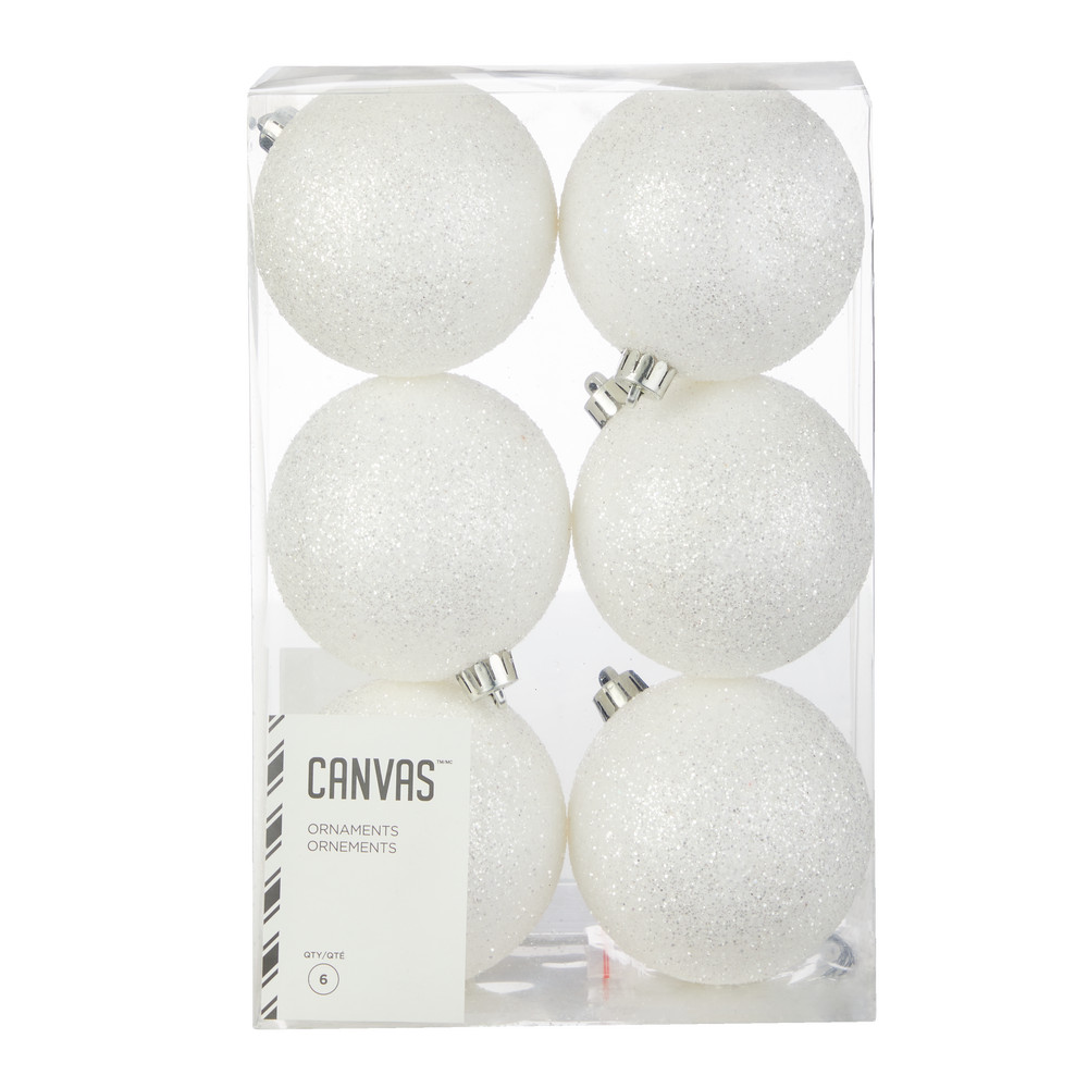 CANVAS White Collection Shatterproof Decoration Christmas Ornament Set, 80-mm, 6-pk | Canadian Tire