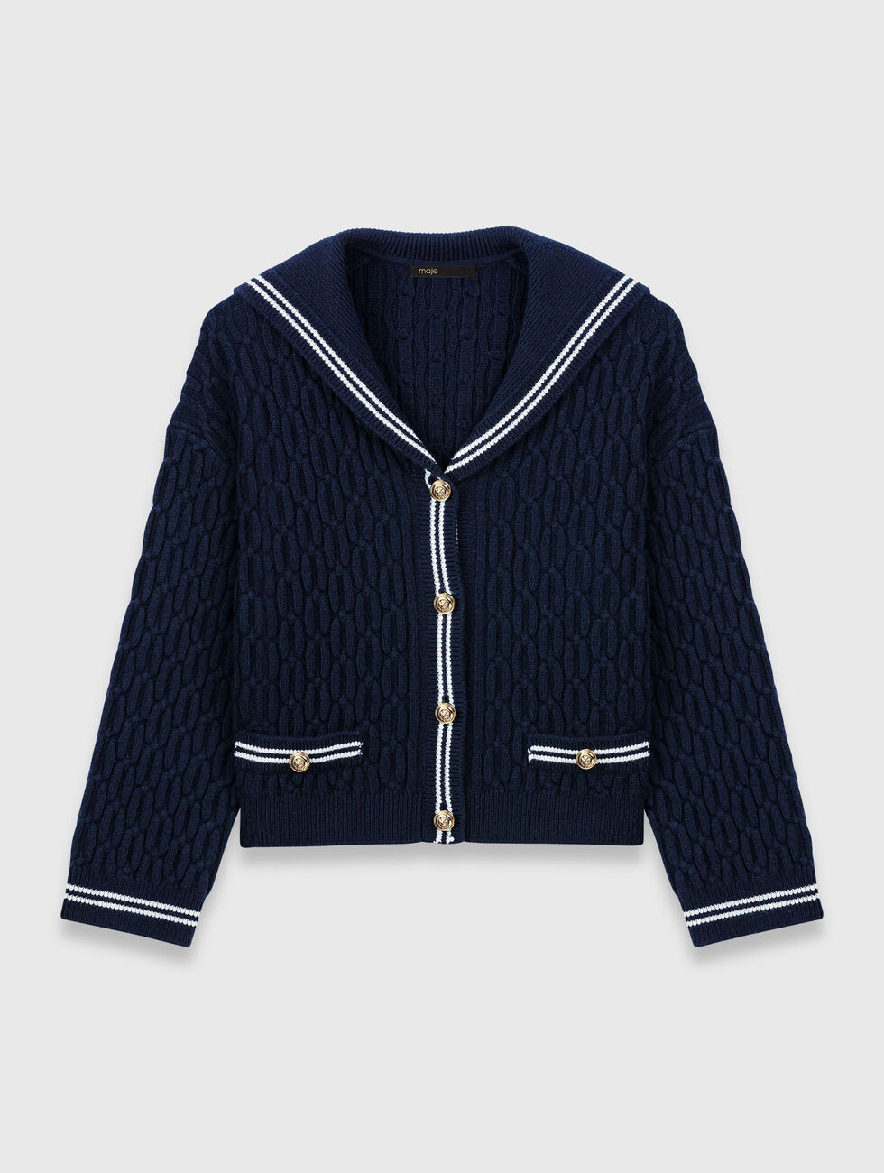 Cable-knit boat neck cardigan White for Women | Maje | Maje EU