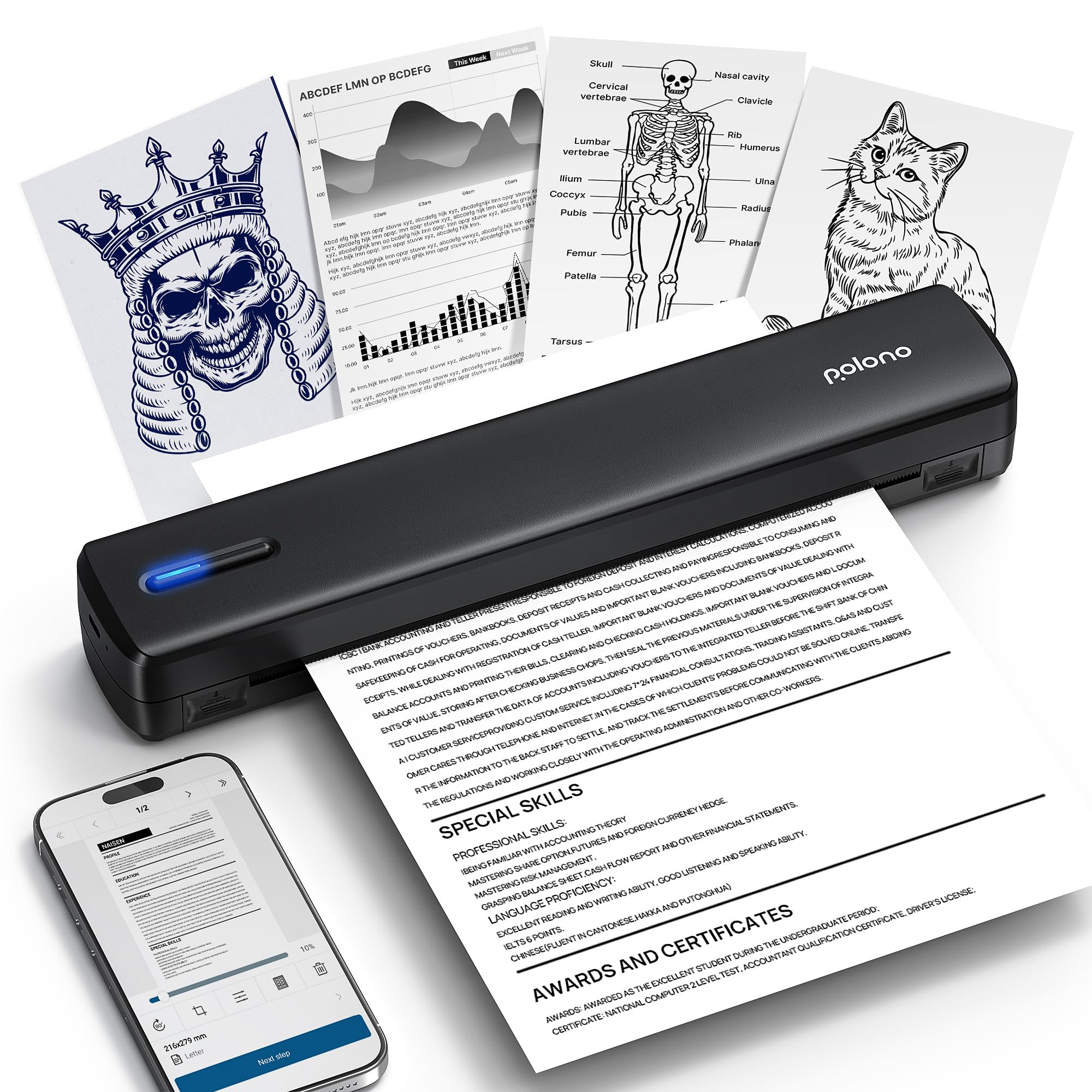 POLONO Portable Printer Wireless for Travel, D810 Bluetooth Thermal Printer Support for 8.5"x11" ... | Amazon (US)