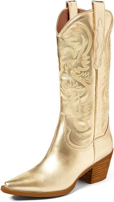 MUCCCUTE Women's Cowgirl Boots Metallic Cowboy Boots Chunky Block Heel Western Boots Ladies Vinta... | Amazon (US)