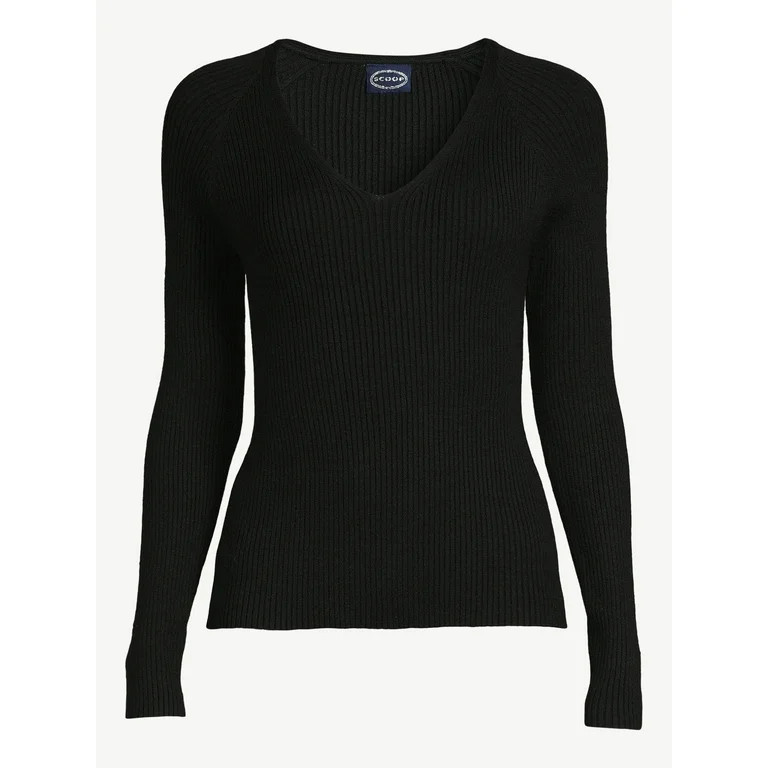Scoop Women's Ribbed V-neck Sweater - Walmart.com | Walmart (US)