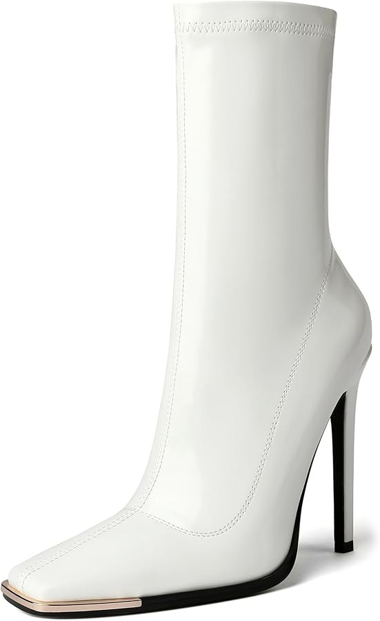 Reitoye Women's Mid Calf Boots Comfy Square Closed Toe Heel Boot Zipper Short Ankle Booties | Amazon (US)
