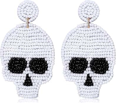 NLCAC Halloween Beaded Skull Earrings Statement Spooky Sugar Skull Skeleton Beaded Dangle Earring... | Amazon (US)