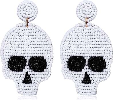 NLCAC Halloween Beaded Skull Earrings Statement Spooky Sugar Skull Skeleton Beaded Dangle Earring... | Amazon (US)