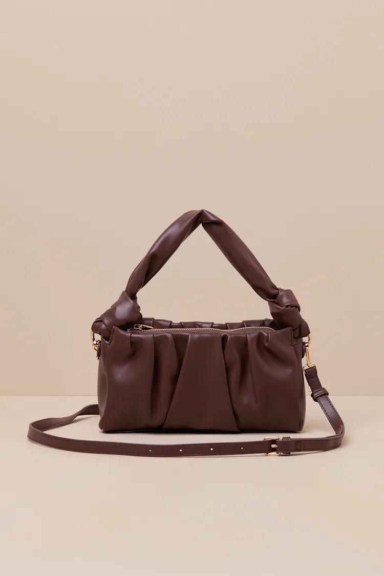 Tasteful Aesthetic Brown Pleated Knotted Shoulder Bag | Lulus