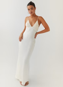Perfect World Satin Maxi Dress - Pearl Dove | Peppermayo (Global)