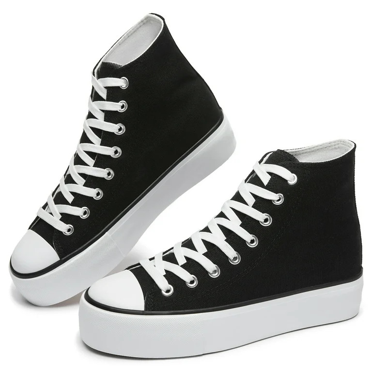 Obtaom Women’s Platform High Top Canvas Shoes Comfy Platform Hi Top Canvas Fashion Sneakers For... | Walmart (US)