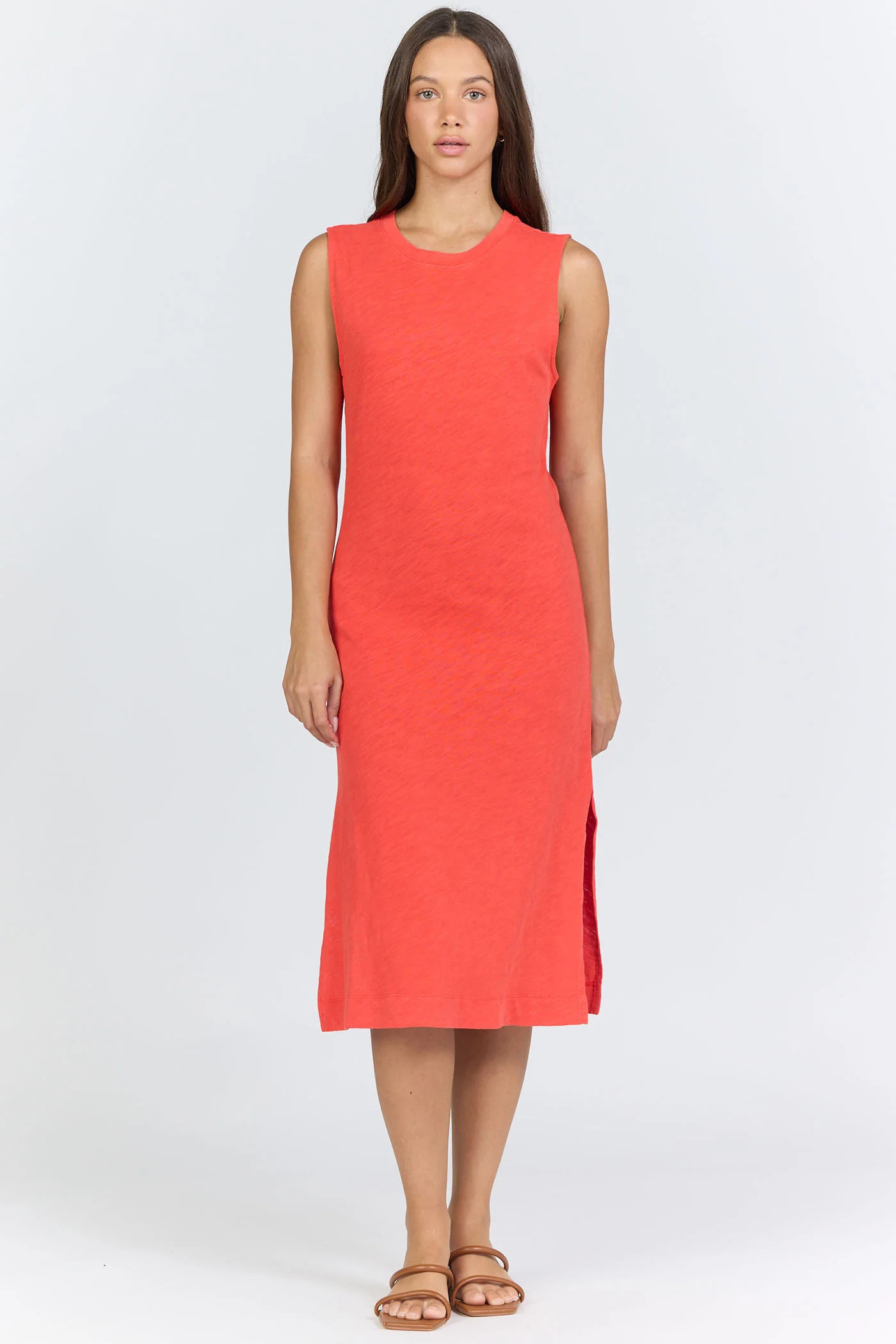 Strada Midi Dress Sleeveless Crew Neck Poppy Red | Dear John Denim