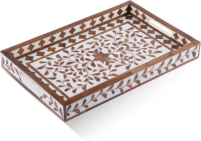 Handicrafts Home Wood Alhambra White Decorative Ottoman Serving Tray, 17x11 | Amazon (US)