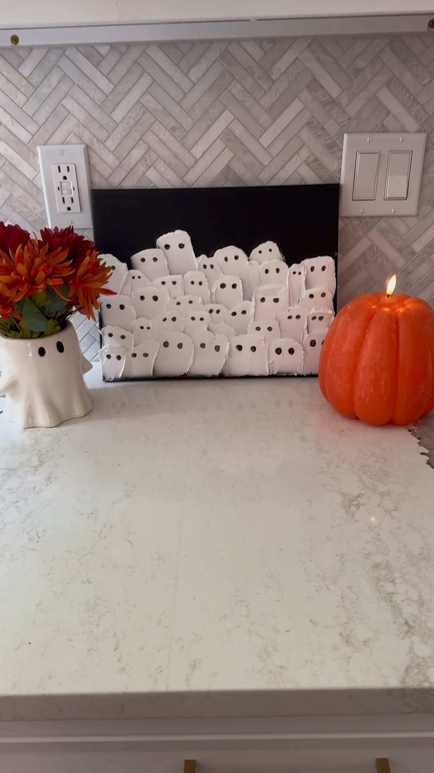 This ghost canvas from Michael’s was cute… but $69.99? I knew I could recreate the look for way less. A stretched black canvas, some spackle, and a little patience—and now I’ve got my own spooky art without the spooky price tag.Would you DIY this or splurge on the original?

#LTKSeasonal #LTKFindsUnder50