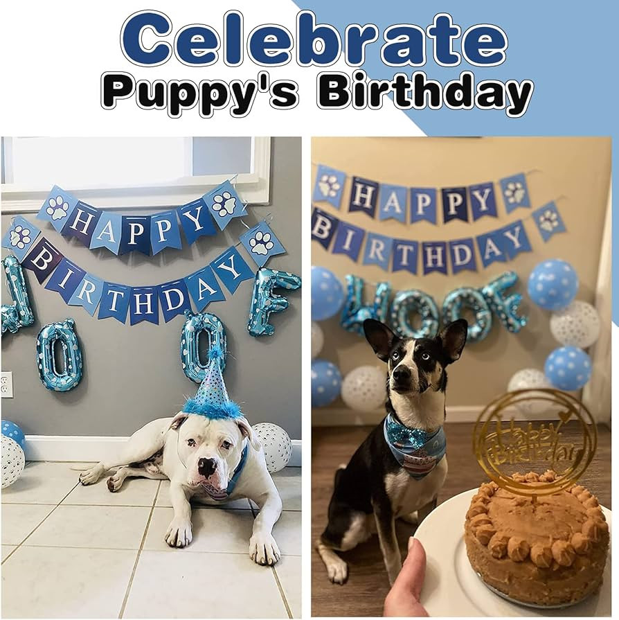 Dog Birthday Party Supplies, Adjustable Dog Bandana Set with Hat, Banner, Balloons and Bow Tie fo... | Amazon (US)