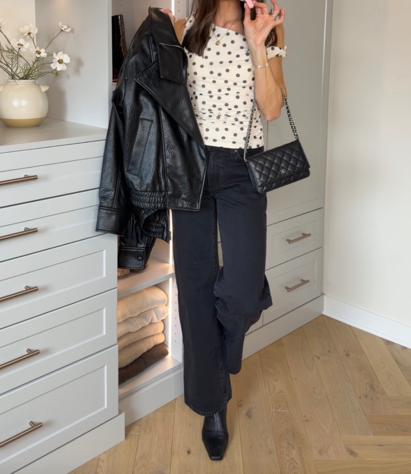 Polka dot top outfit / spring going out outfit / Aritzia Farrah low rise jeans 

#LTKTall #LTKSaleAlert #LTKootd