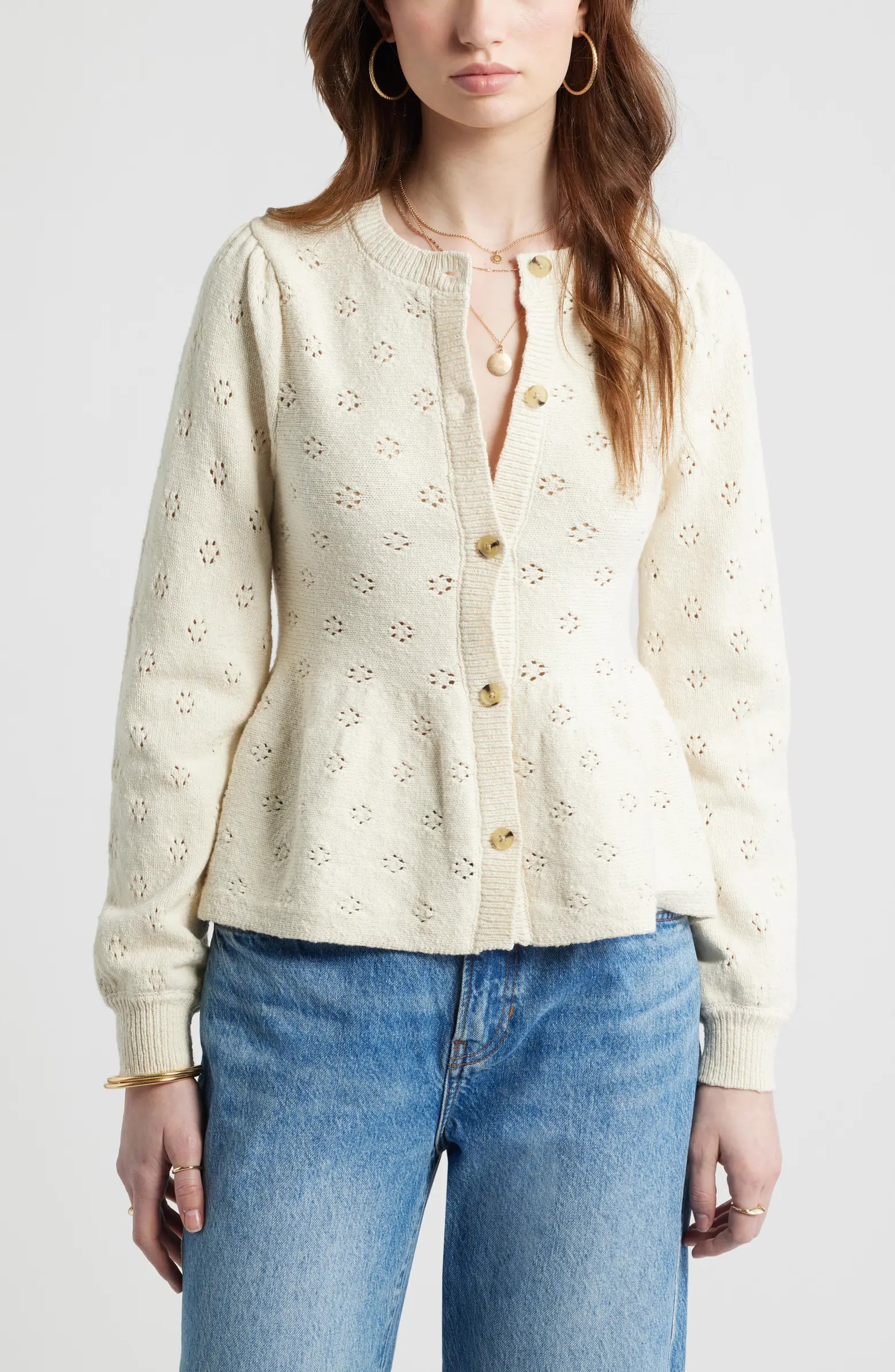 Treasure & Bond Pointelle Peplum Cardigan | Nordstrom | Nordstrom