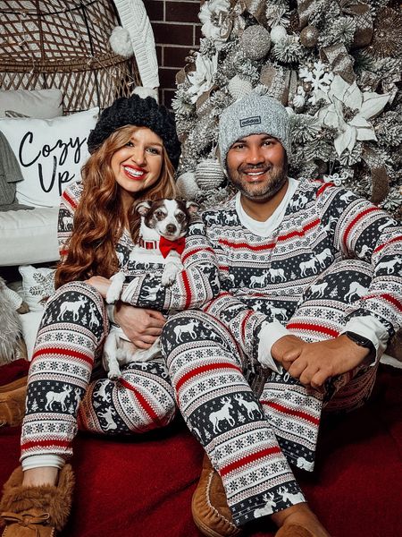 Matching holiday Christmas pajamas for him, her, kids, animals! Pajamas from pink lily for the family! So comfy and soft ! We sized up in these but had to size down for our dog ! 

Code to save: NOVEMBER20 

#LTKfamily #LTKHoliday #LTKSeasonal