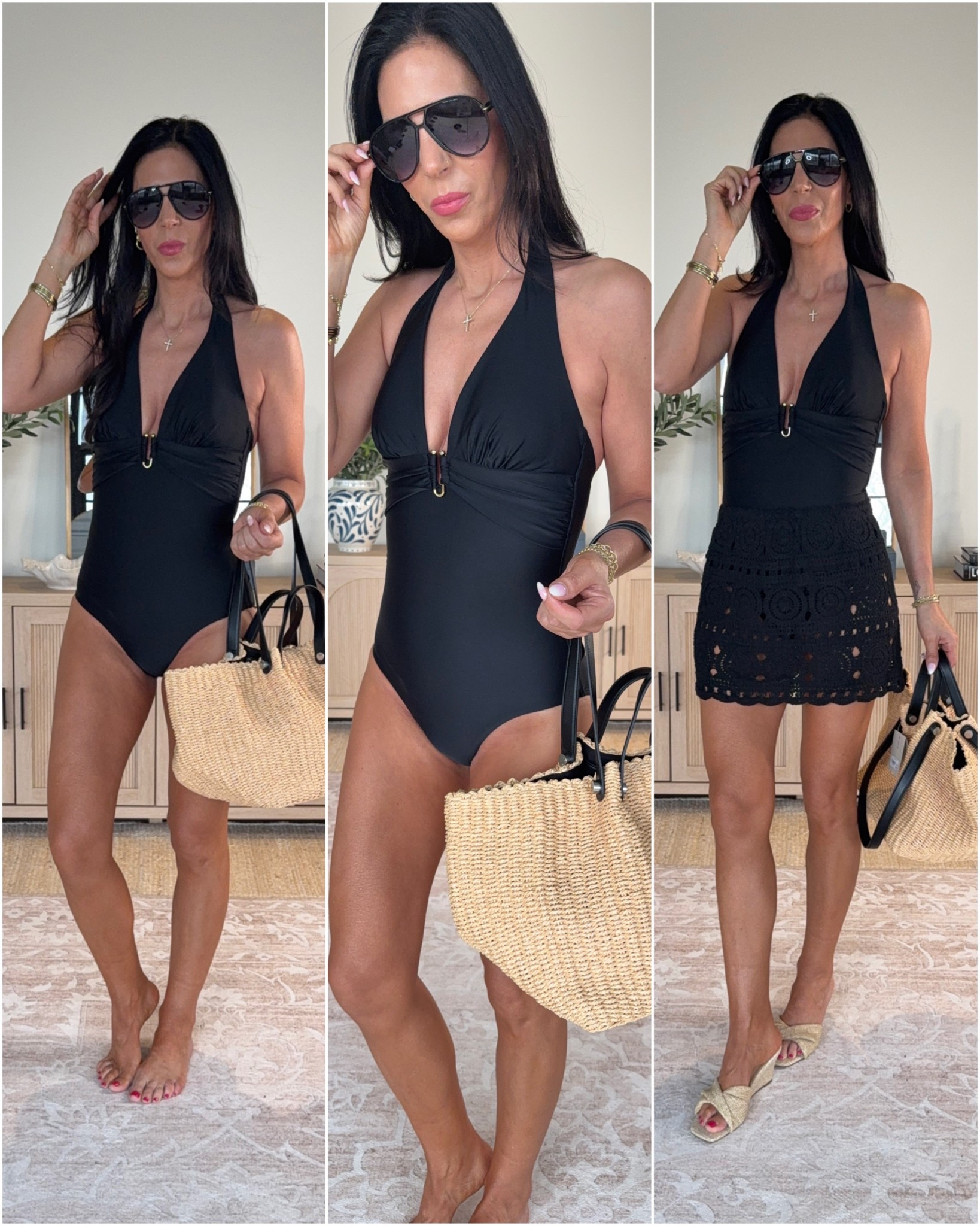 One of my favorite swimsuits to date from @Target   
Wearing a small tall 
Crochet skirt - medium 
Molded cups and an adjustable halter neck 