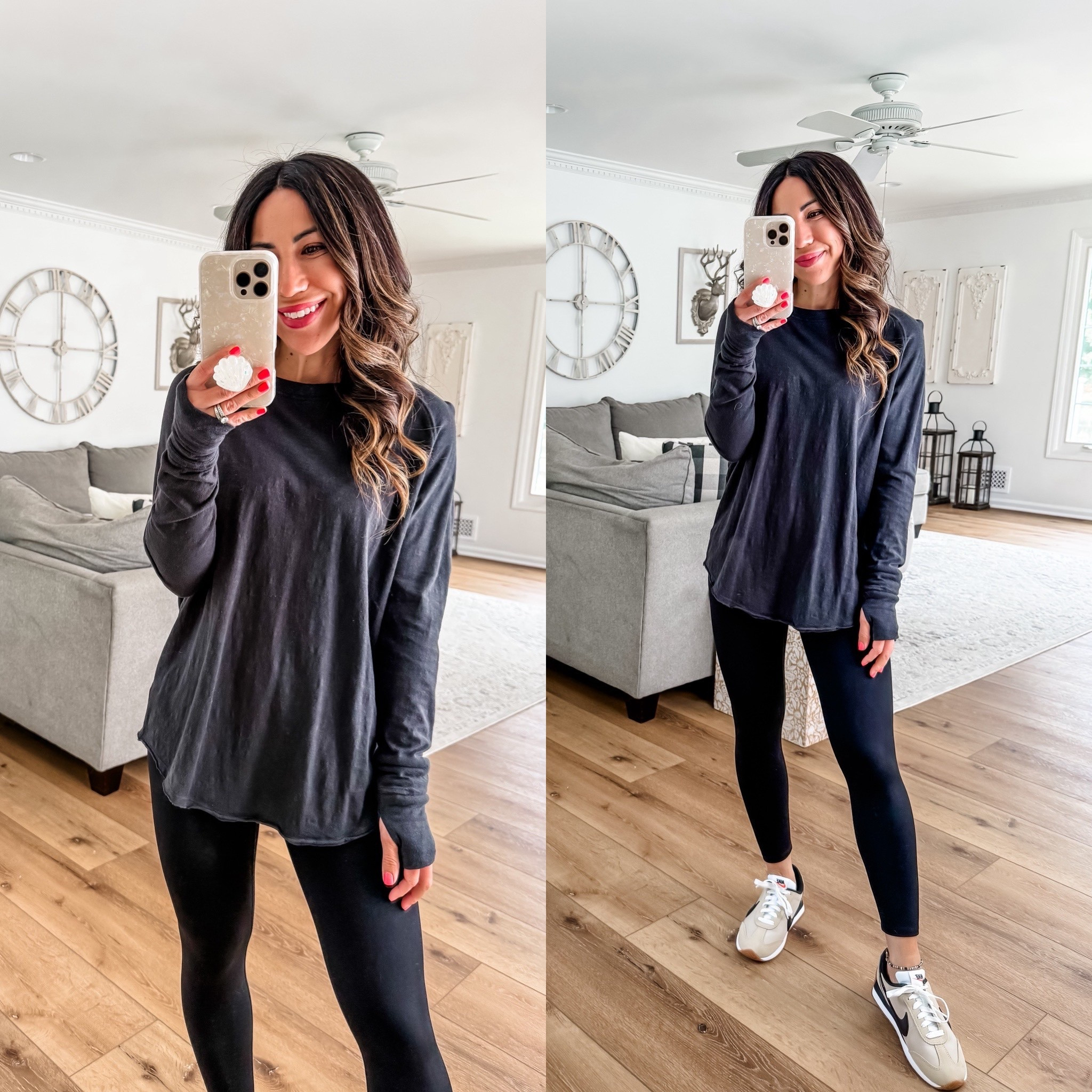 Wearing Xs long sleeve tee. Sneakers TTS. Spanx leggings small (code tammyxspanx). Nordstrom anniversary sale. Nsale 

#LTKFindsUnder100 #LTKSaleAlert #LTKFindsUnder50