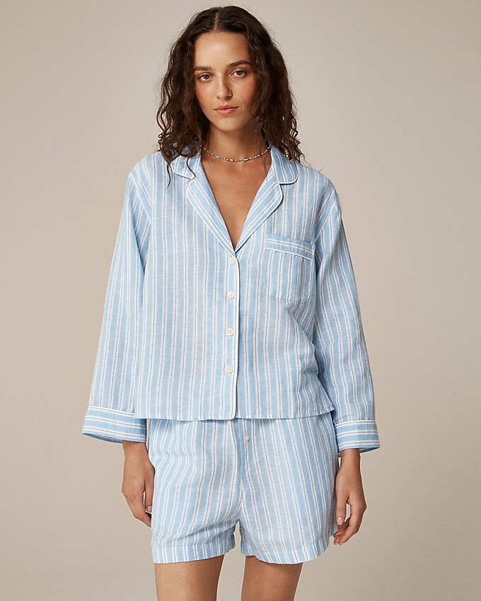 Long-sleeve pajama short set in striped linen-cotton blend | J. Crew US