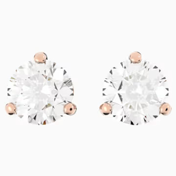 Solitaire Pierced Earrings, White, Rose-gold tone plated | Swarovski (US)