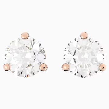 Solitaire Pierced Earrings, White, Rose-gold tone plated | Swarovski (US)