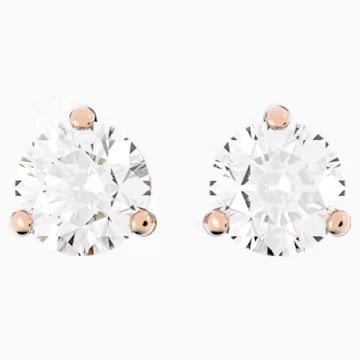 Solitaire Pierced Earrings, White, Rose-gold tone plated | Swarovski (US)