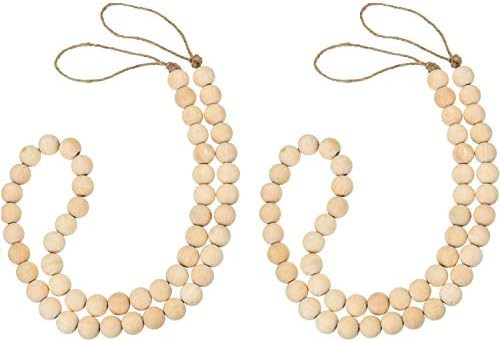 Jovitec 2 Pieces Wood Bead Farmhouse Garland Decoration Natural Rustic Wooden Beads String Prayer... | Amazon (US)