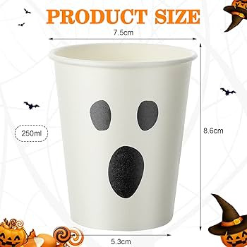 Newtay 50 Pack Halloween Disposable Cups 9 oz Ghost Paper Cups Halloween Cups Ghost Paper Hot Cup... | Amazon (US)
