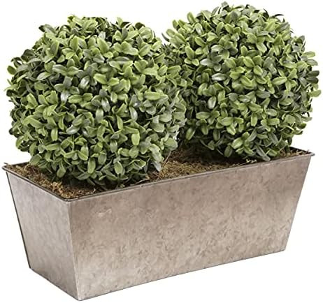 GreenBrokers ABRT-1611-02 Double Rustic Tin Planter (Window Box) 35cm Artificial Boxwood Balls | Amazon (US)