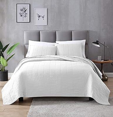 EXQ Home Quilt Set Full/Queen Size White 3 Piece,Lightweight Microfiber Coverlet Modern Style Sti... | Amazon (US)
