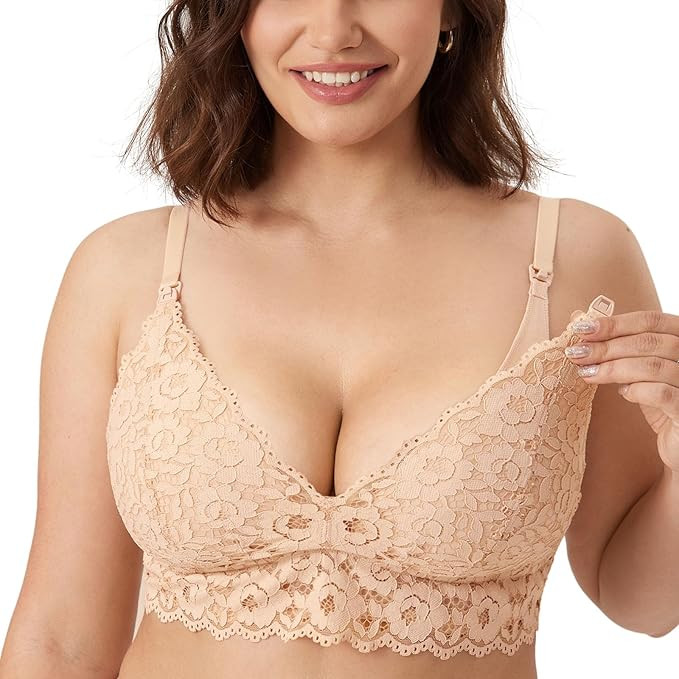 MOMANDA Women's Lace Nursing Bra Wirefree Padded Breastfeeding Maternity Bralette Cute More Cover... | Amazon (US)