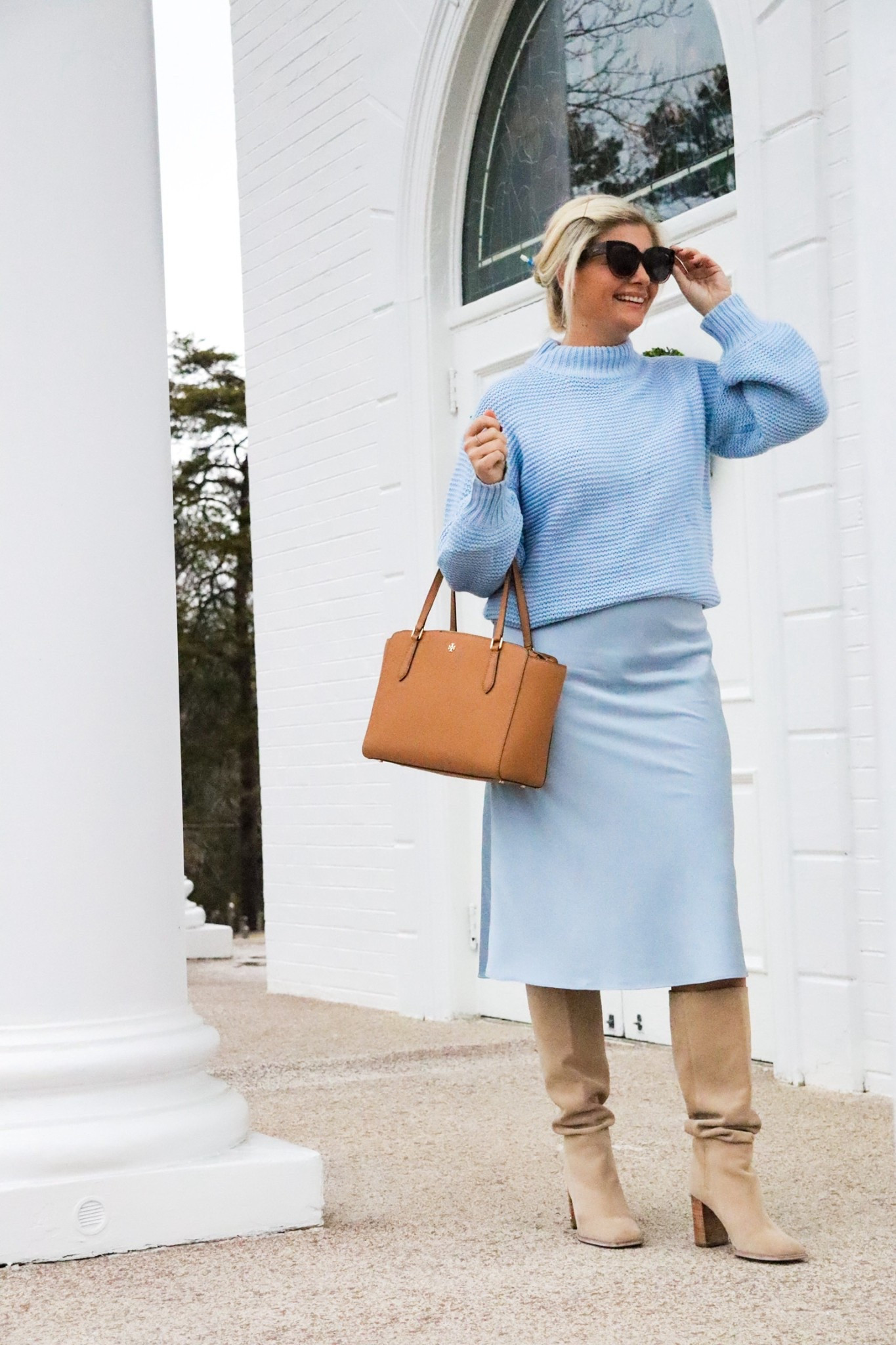 Light blue satin midi slip skirt TTS
Light blue sweater TTs

#LTKNYFW #LTKStyleTip