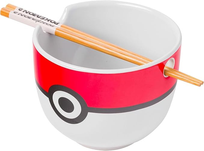 Silver Buffalo Pokemon Pokeball Ceramic Ramen Noodle Bowl with Chopsticks, Microwave Safe, 20 Oun... | Amazon (US)
