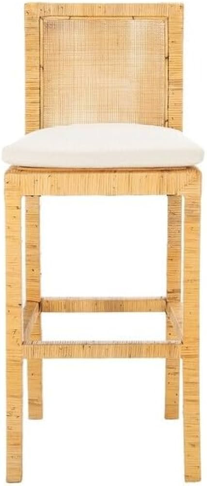 SAFAVIEH Home Collection Tojo Natural Cane/White Solid Wood 30-inch Bar Stool with Cushion (Fully... | Amazon (US)