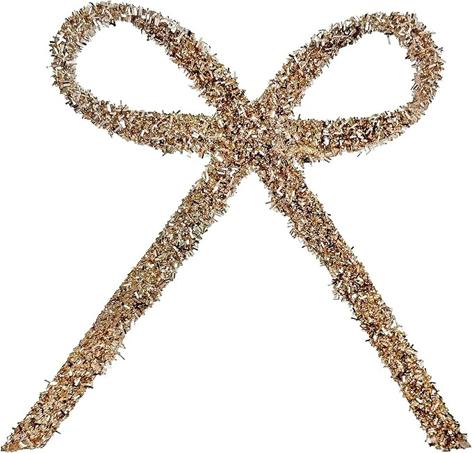 Glitter Bow with Clip Champagne 9 Inch, Decorative Holiday Ornament with Sparkling Glittered Desi... | Amazon (US)
