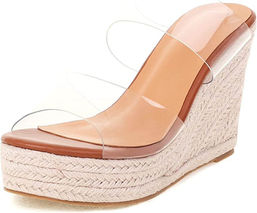 WIRALOMI Women Clear Wedge Heel Sandals Slip On Espadrilles Platform Sandals Slide Summer Beach C... | Amazon (US)