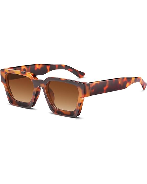 YMRFW Square Sunglasses for Women Men Trendy Square Thick Frame Sunglasse Simple Cassic Black Sha... | Amazon (US)