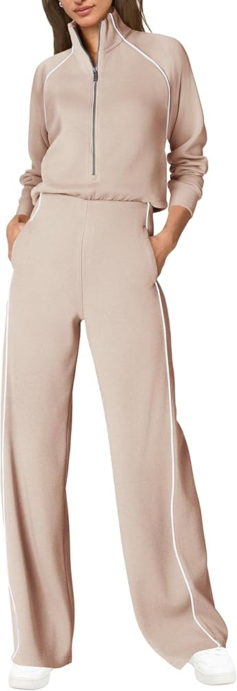 SENSERISE Womens Jumpsuits Casual Long Sleeve Jumpsuit Mock Neck Wide Leg Pants Fall Outfits with... | Amazon (US)