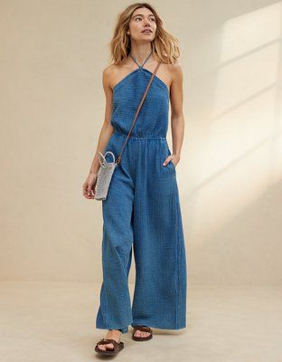 Aerie Pool-To-Party Halter Jumpsuit | Aerie