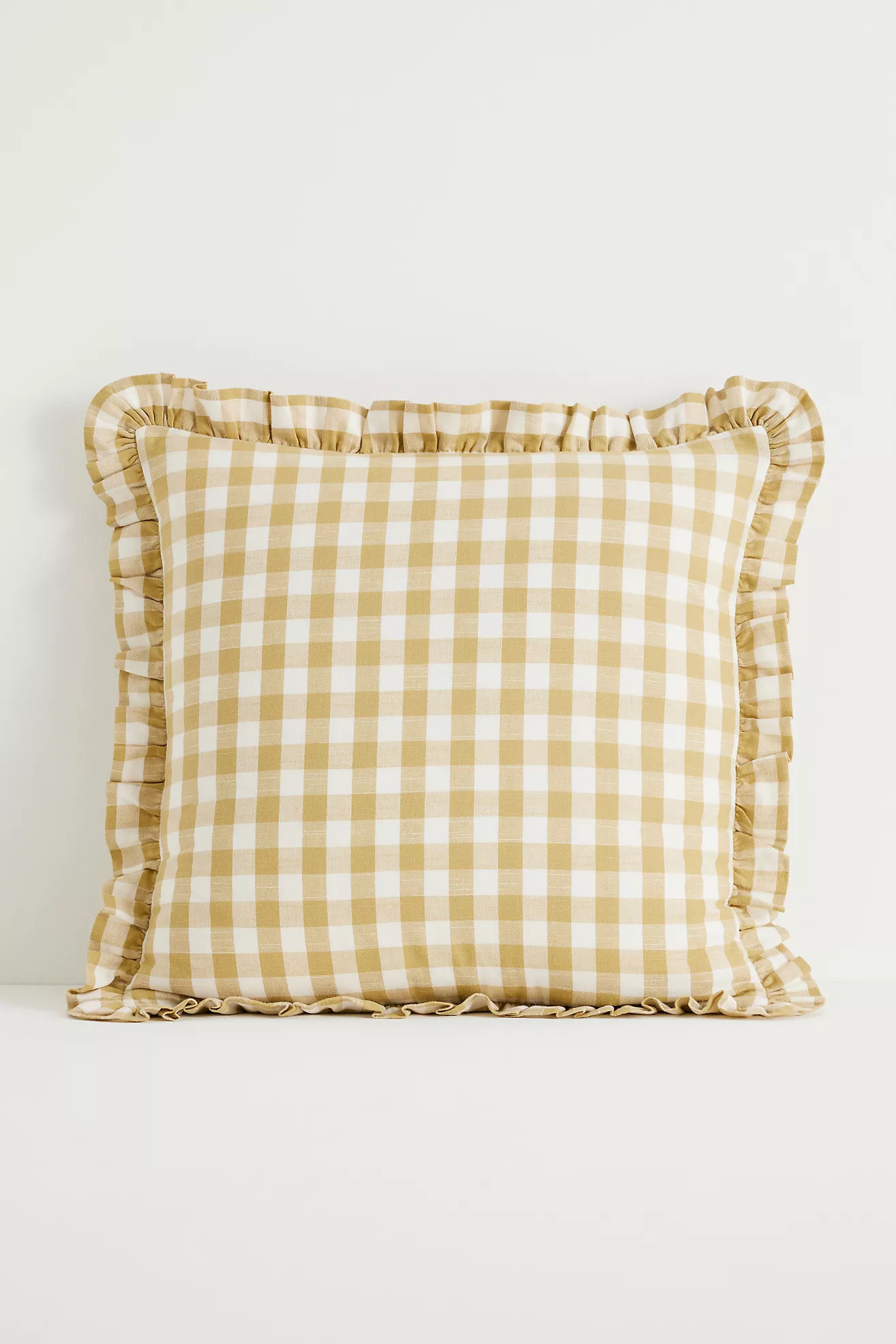 Ana Cotton Gingham Printed Ruffle Pillow | Anthropologie (US)