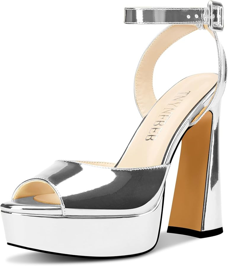 TNYNFBEB Womens Chunky Block High Platform Heel Peep Open Toe Sandals Ankle Strap Buckle Prom Dre... | Amazon (US)