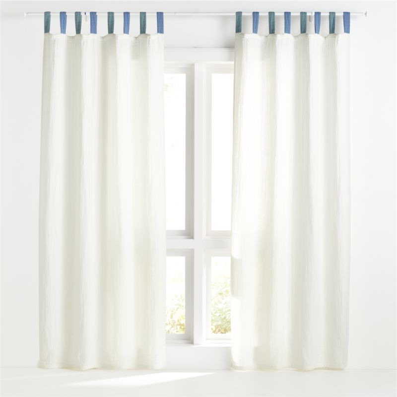 Blue Tab Muslin Curtain Panel | Crate & Kids | Crate & Barrel