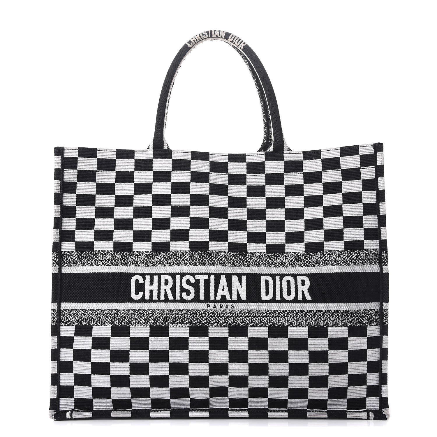 CHRISTIAN DIOR Embroidered Canvas Book Tote Black White | Fashionphile
