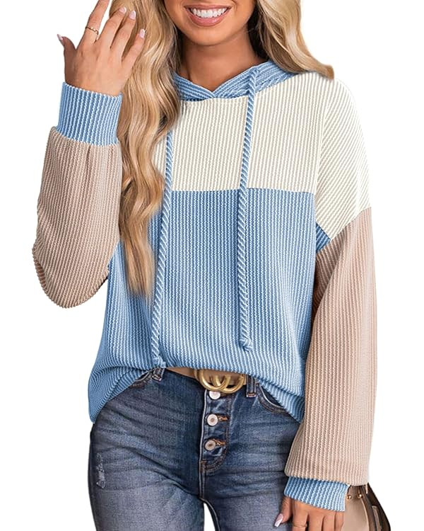 Dokotoo Hoodies for Women Color Block Oversized Sweatshirt Long Sleeve Drawstring Casual Lightwei... | Amazon (US)