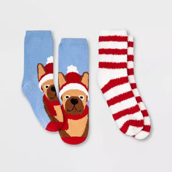 Kids' 2pk Dog Cozy Crew Socks - Wondershop™ Blue | Target